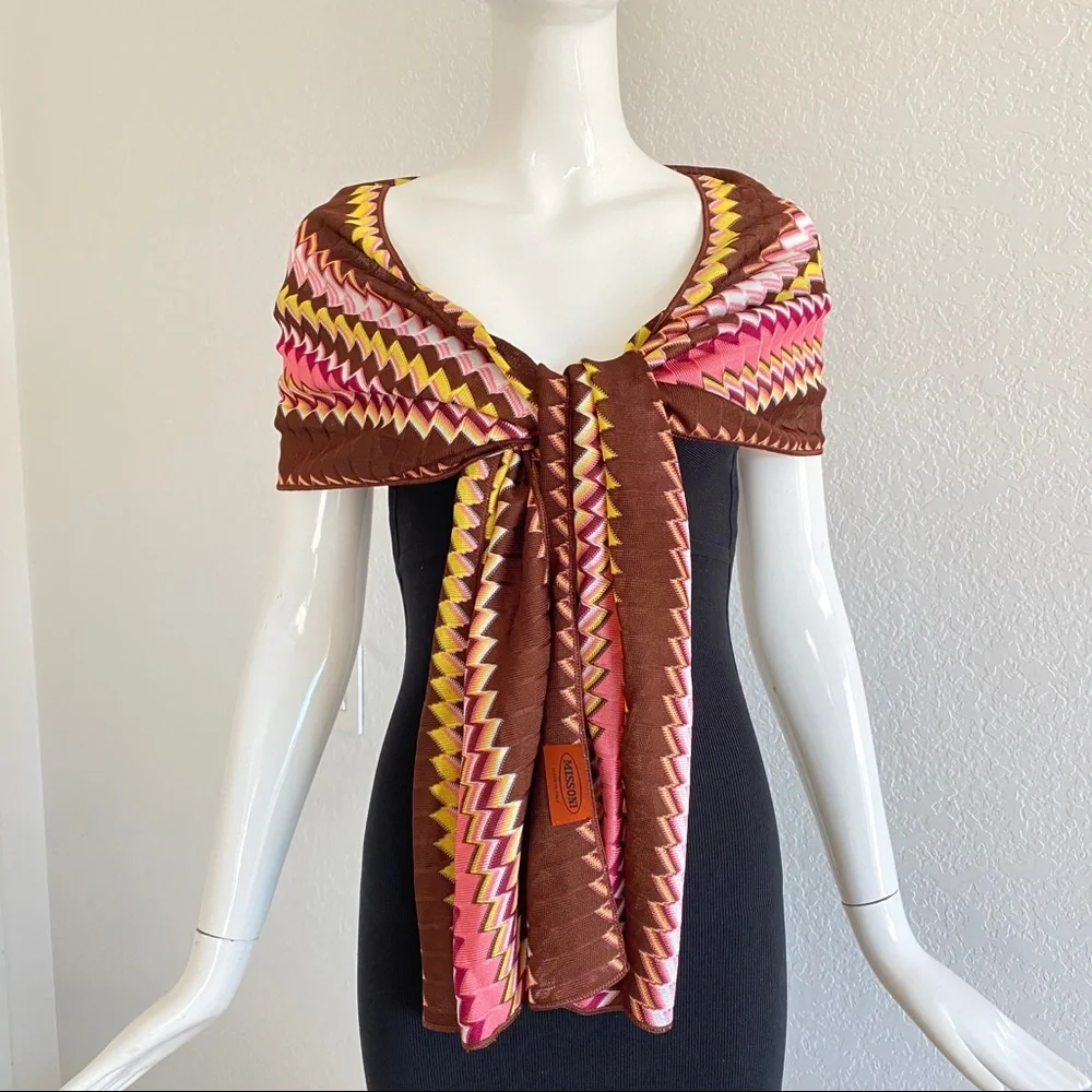 Missoni Brown pink yellow Zig-Zag Scarves